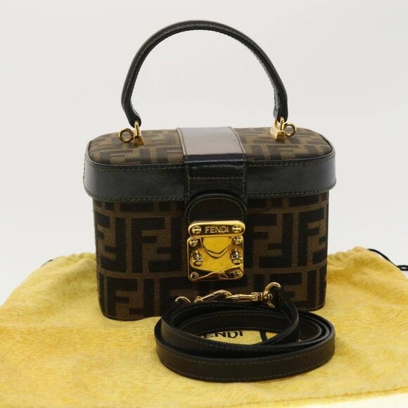 FENDI Zucca Canvas Hand Bag Nylon 2way Brown Black - Picture 11 of 16